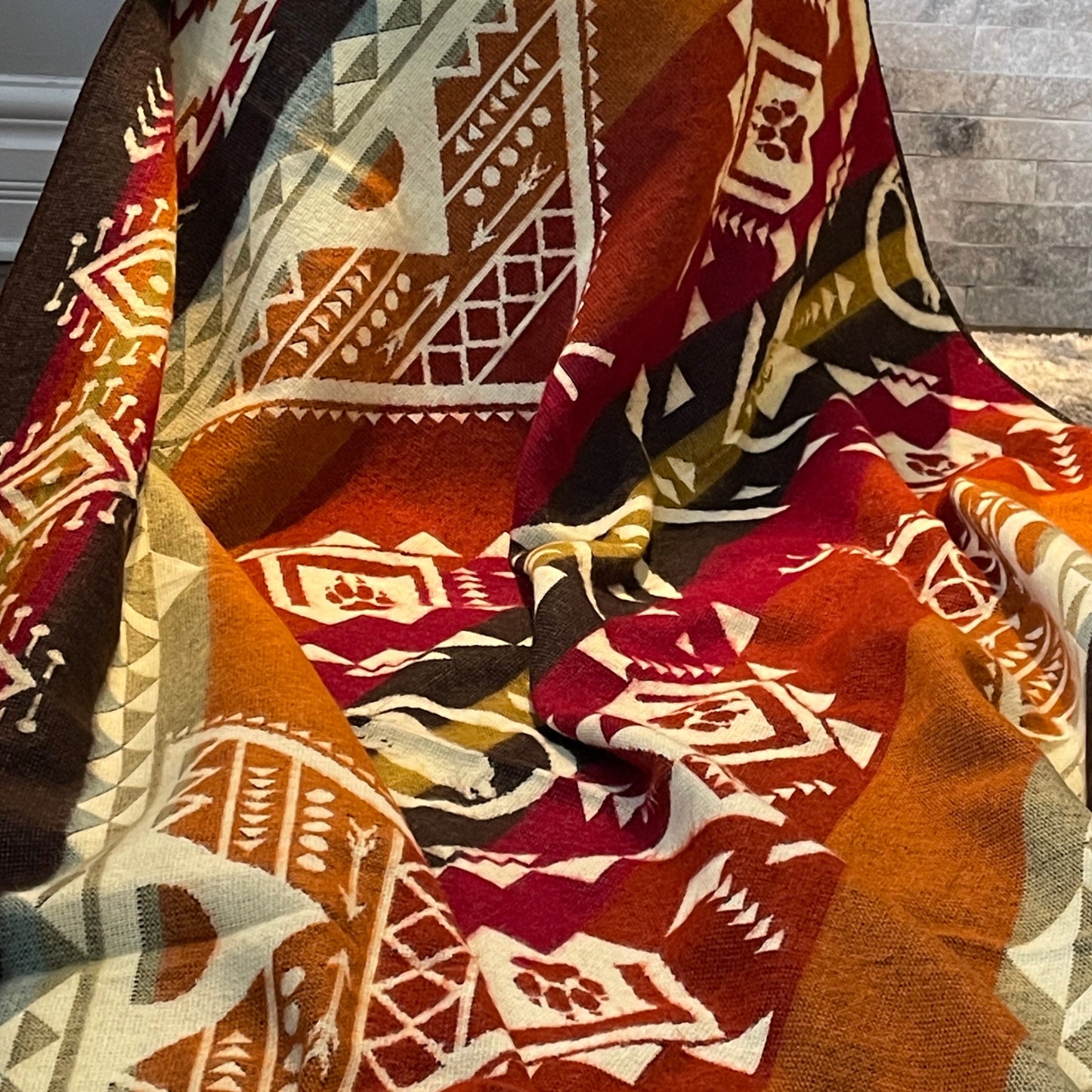 Southwest Saddle Throw Red Rock Ultra-Soft Alpaca Wool Blanket