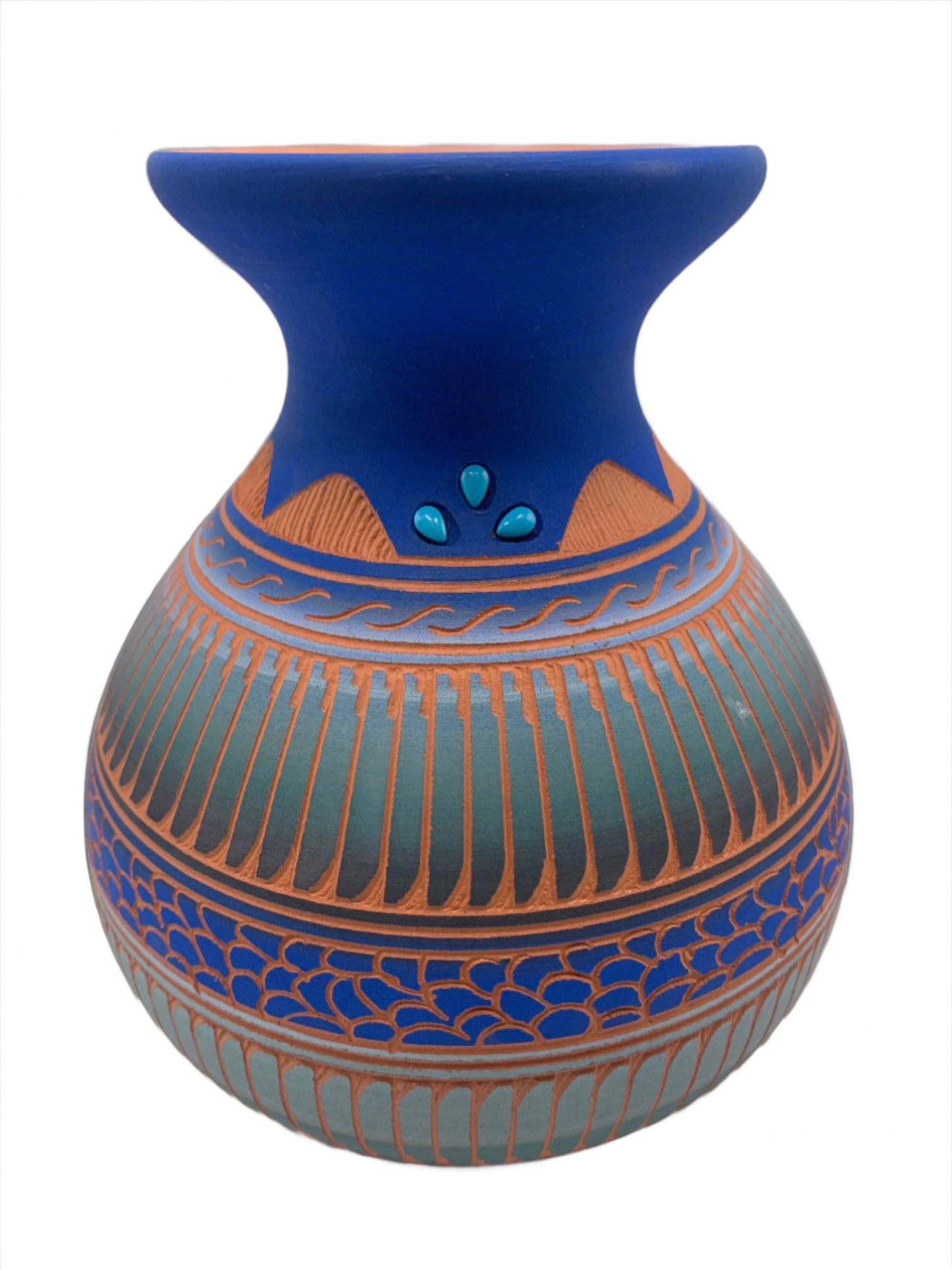 Navajo Etched Pottery Blue by Robinson Valencia