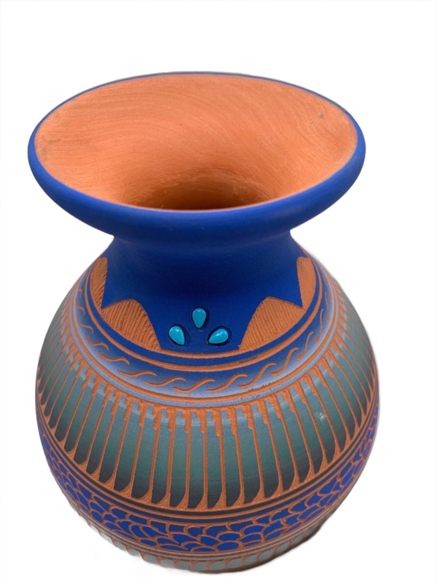 Navajo Etched Pottery Blue by Robinson Valencia