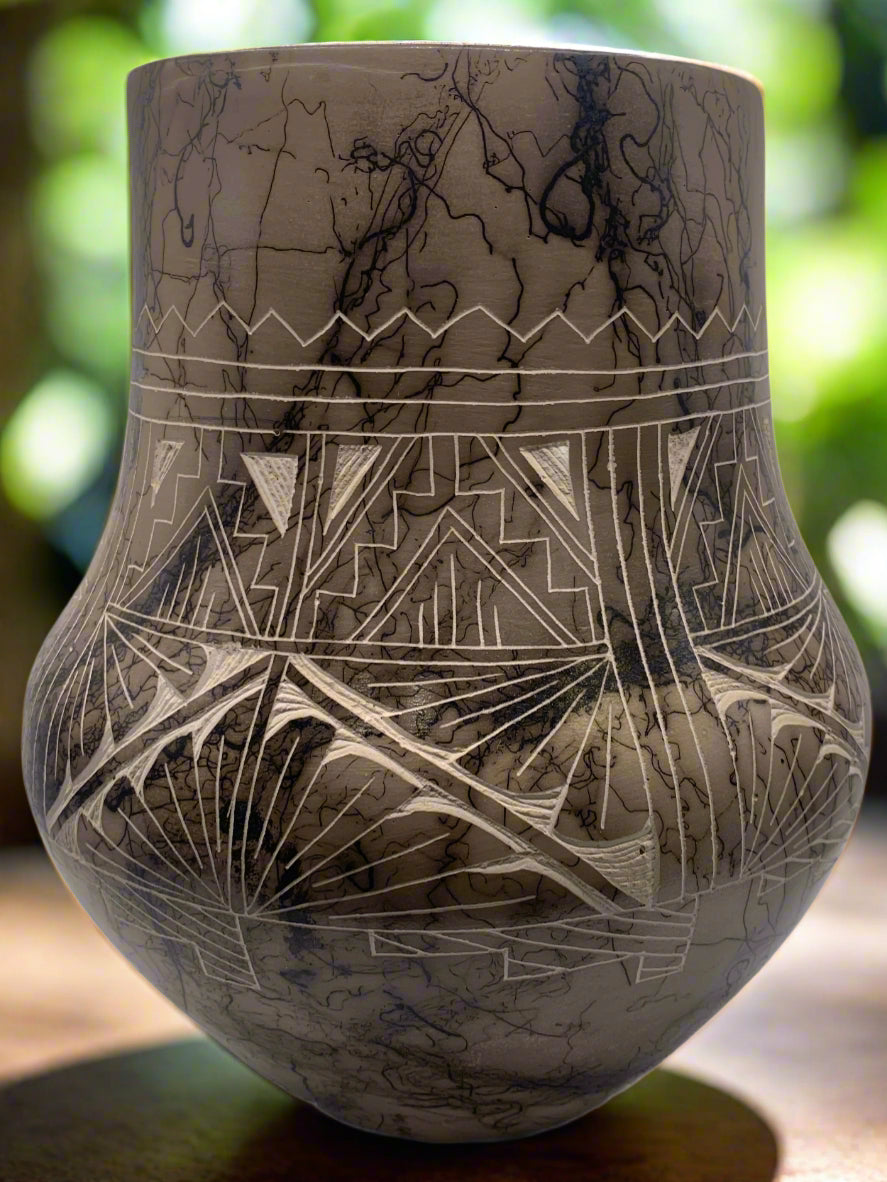 Handcrafted Navajo Horsehair Pottery – Traditional Etched Ceramic Art