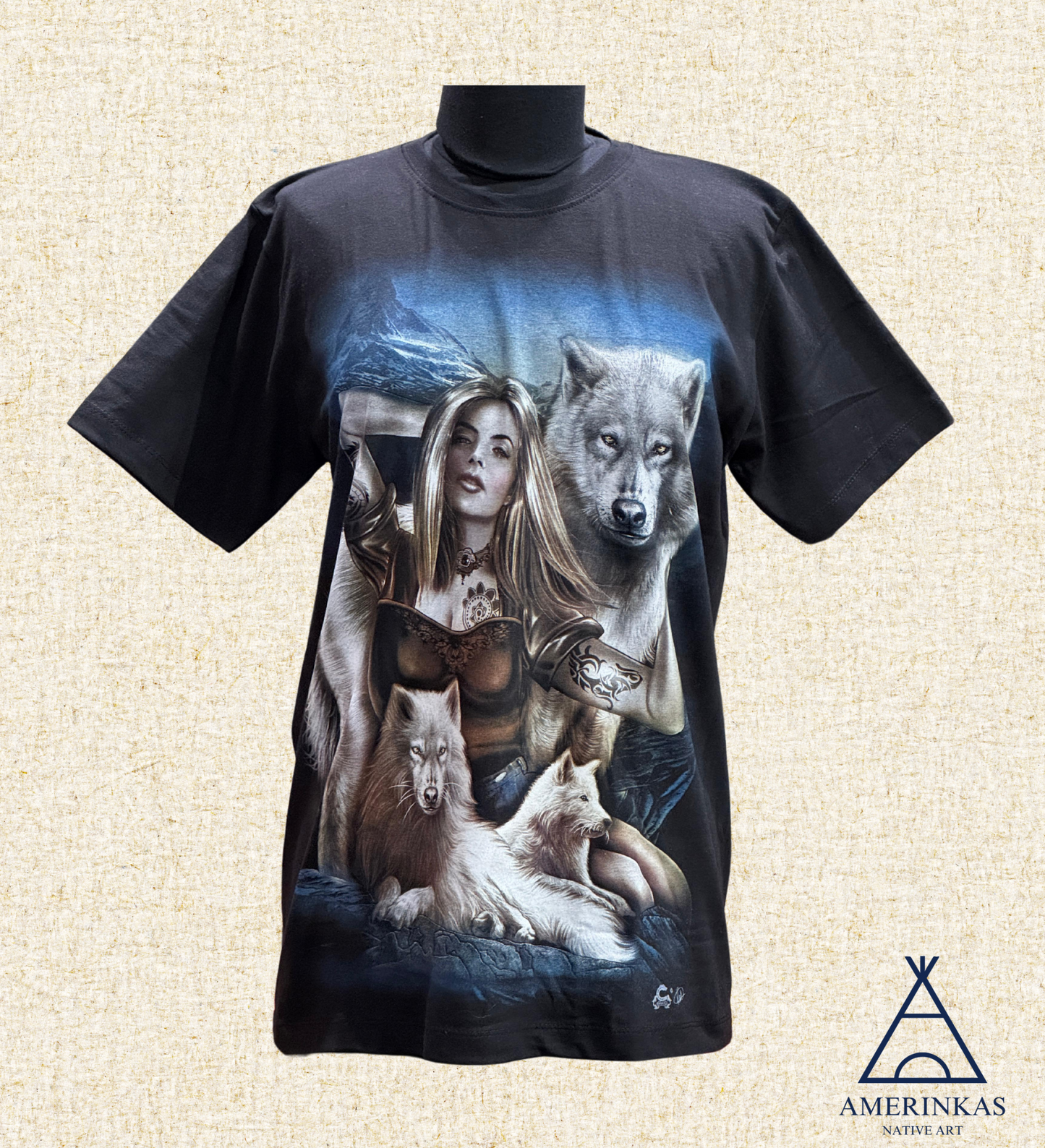 Mystic Wolf and Woman T-Shirt