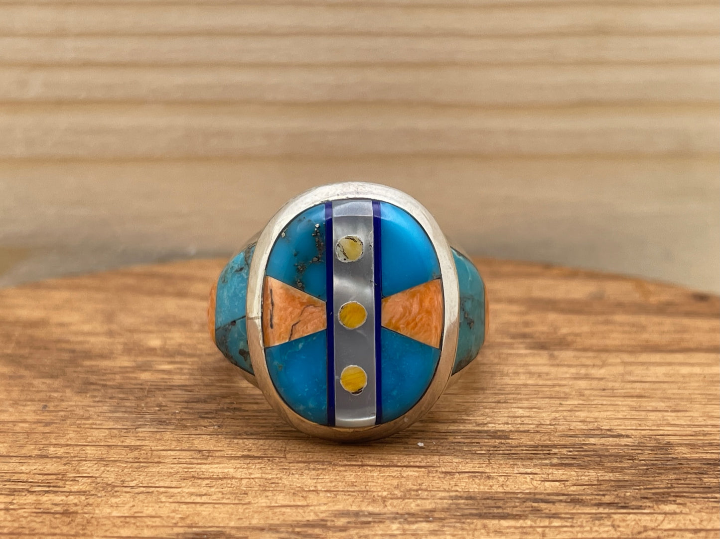 Pols Spiny Oyster and Turquoise Sterling Silver Ring