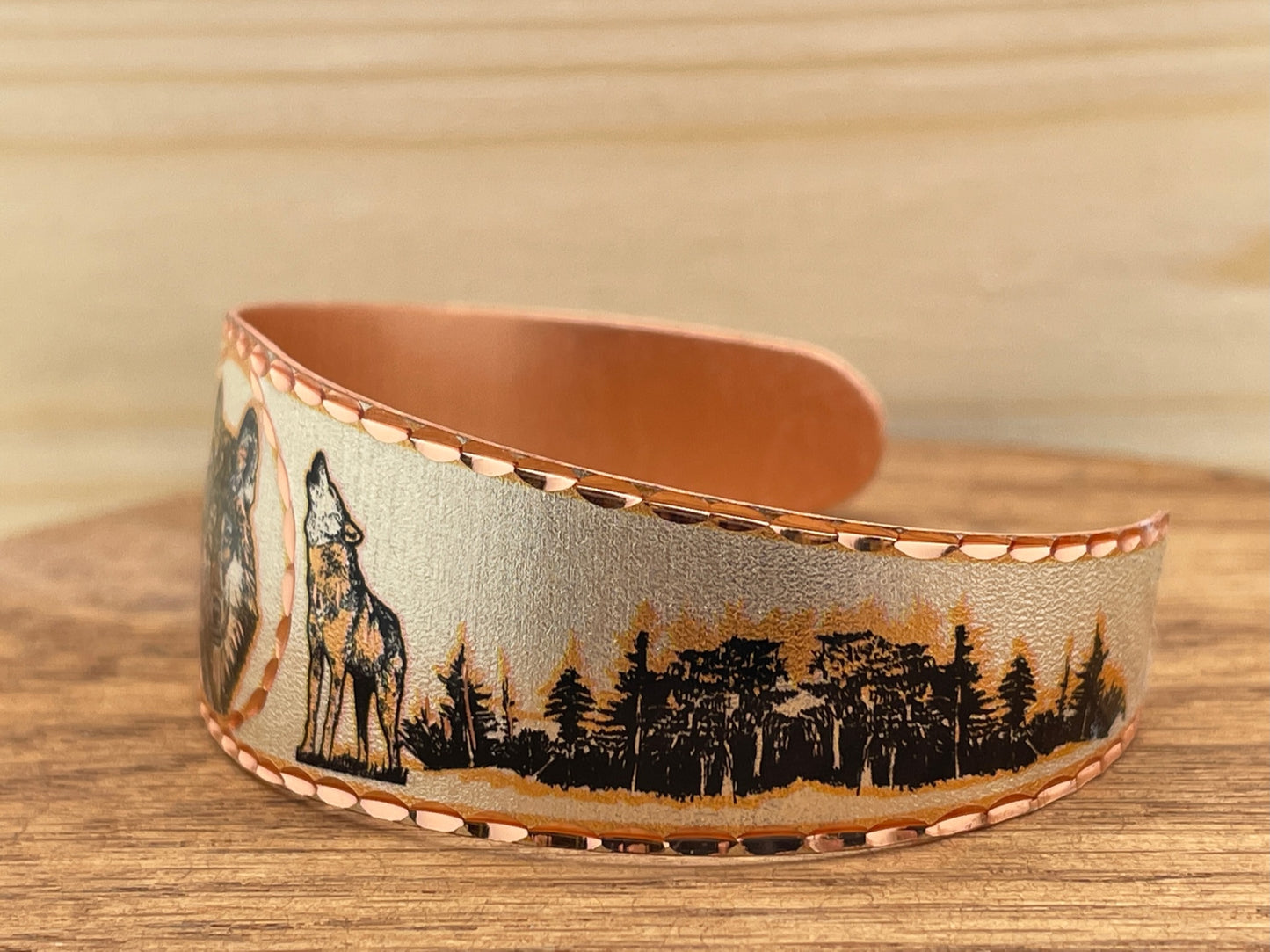 Wolf Painted Copper Bracelet Large