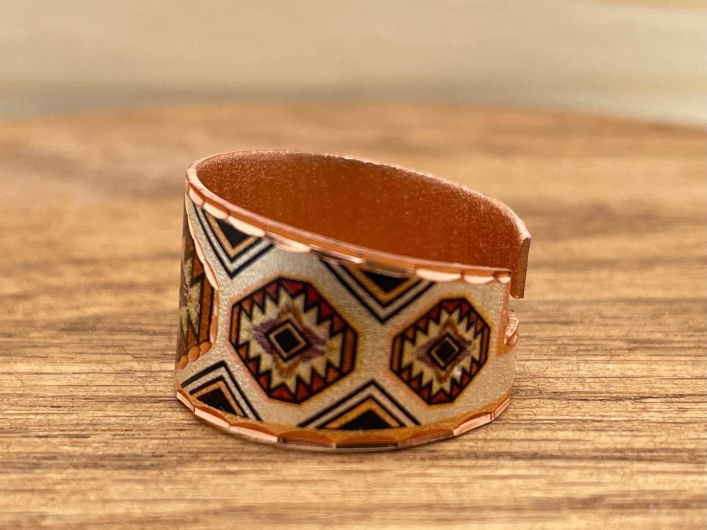 Rosu Geometric Painted Chakana Ring