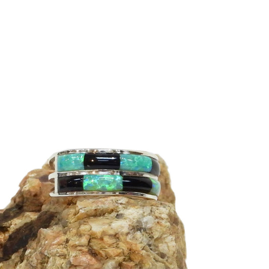 Opal and Black Onyx  Sterling Silver Ring