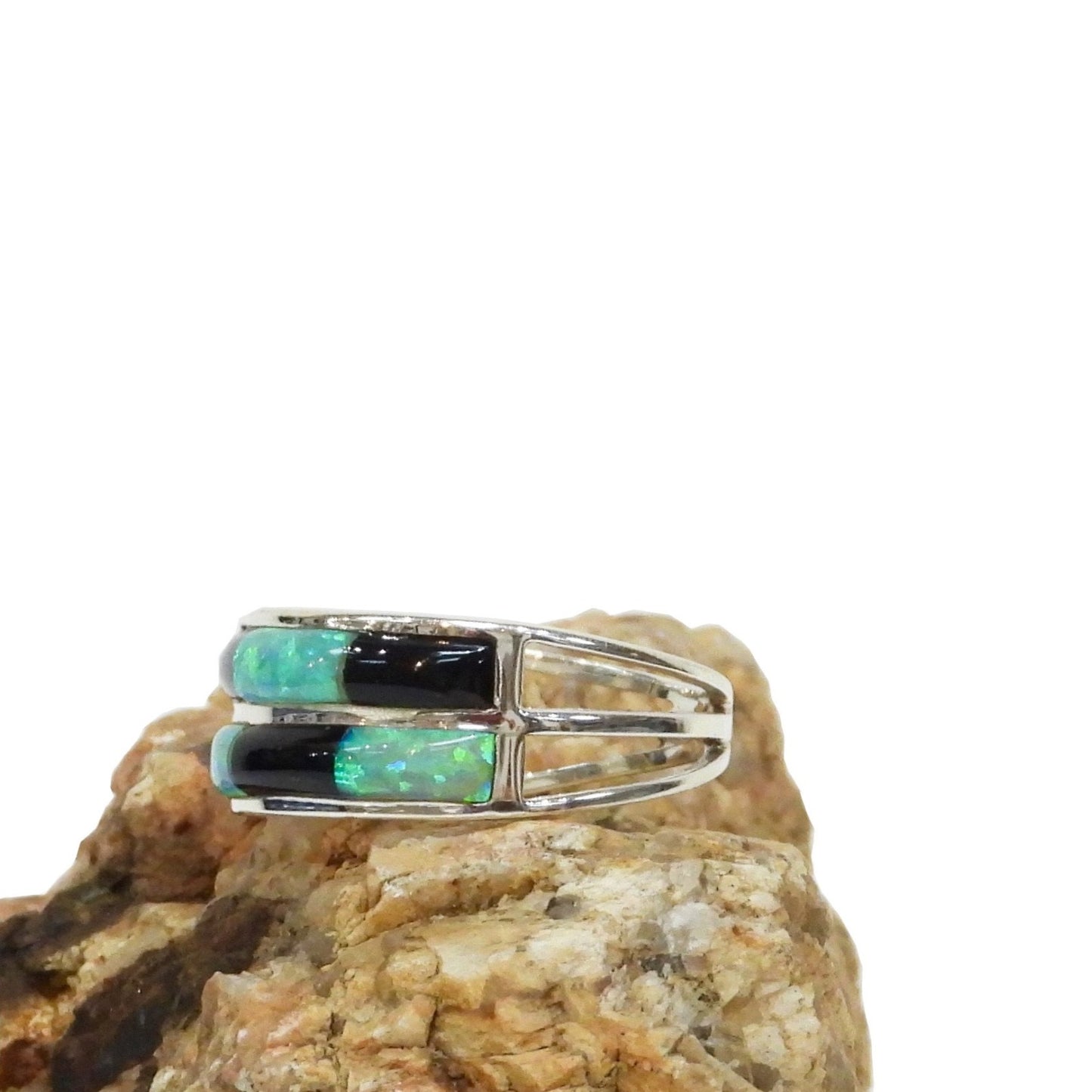 Opal and Black Onyx Sterling Silver Ring