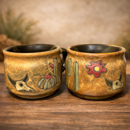 Handmade Southwest Desert Ceramic Mug – Cactus & Skull Stoneware Coffee Cup, Western Rustic Pottery Gif