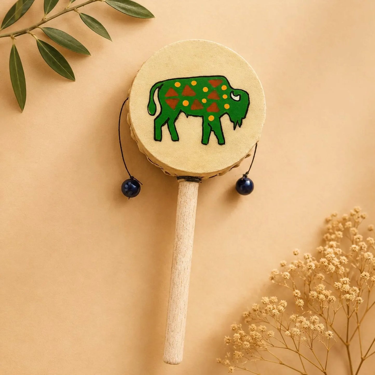 Hand-Painted Spin Drum – 3-Inch Monkey Drum