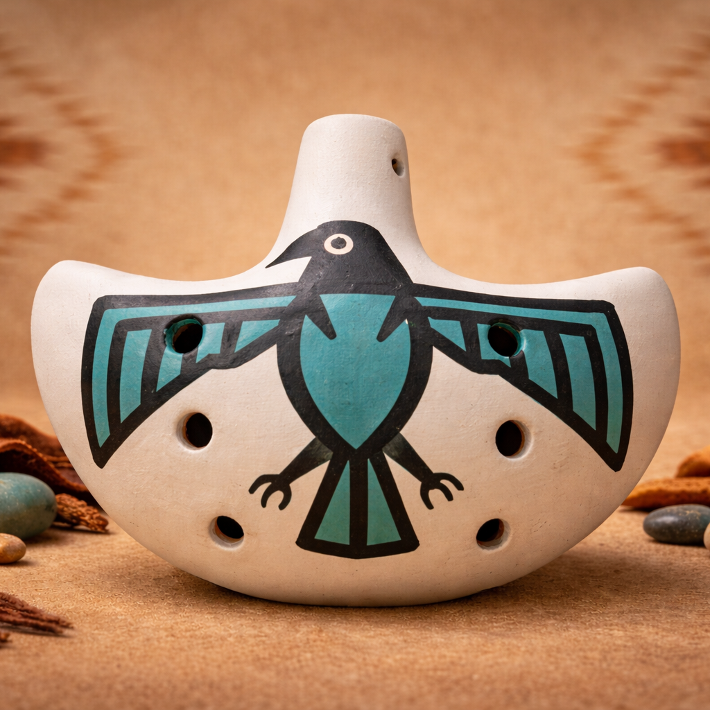 Hand-Painted Clay Ocarina – Thunderbird Symbol