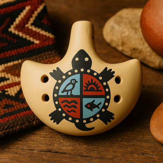 Handmade ceramic ocarina flute with turtle design, artisan wind instrument