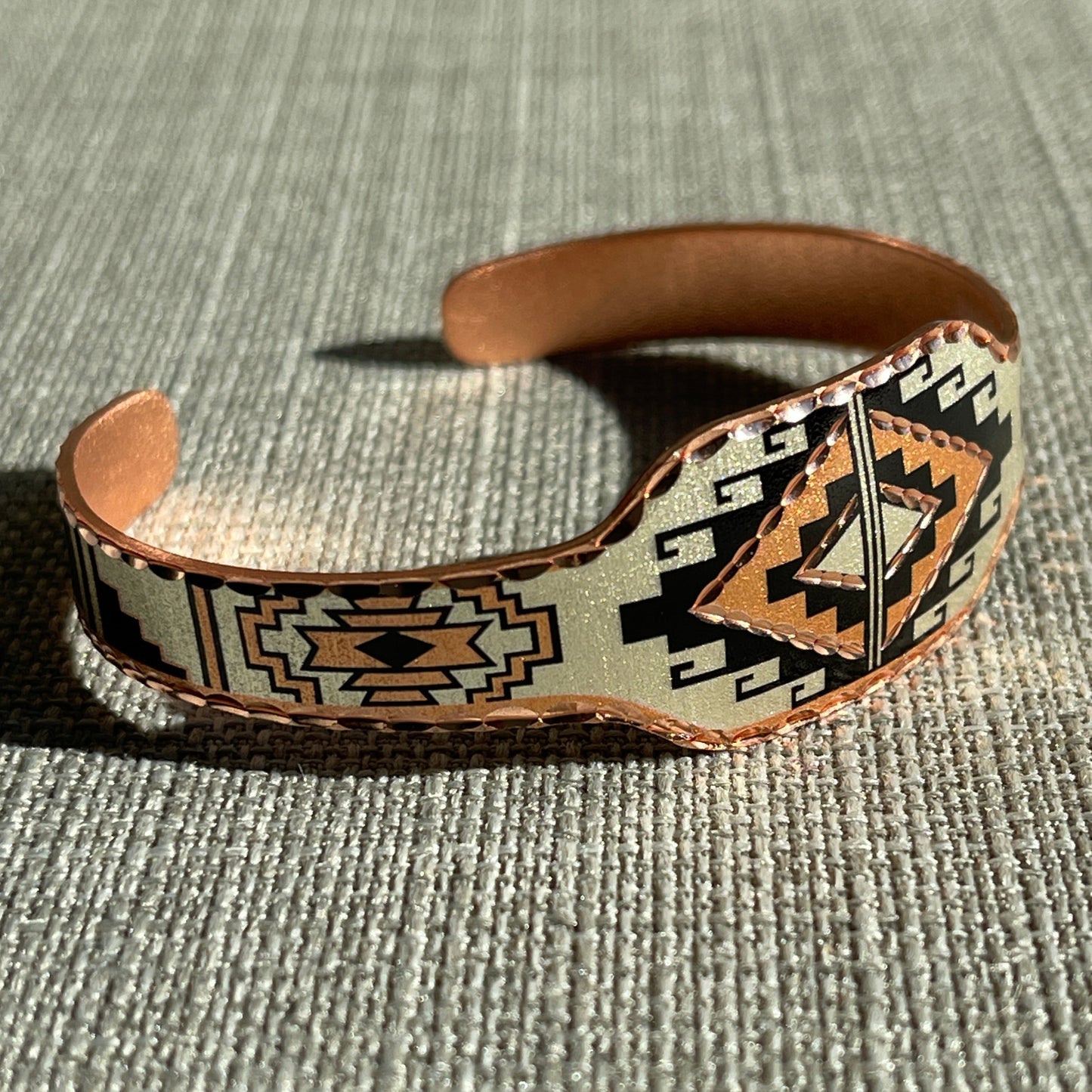 Chakana Geometric Painted Copper Bracelet Large