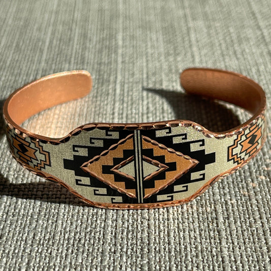 Chakana Geometric Painted Copper Bracelet Large