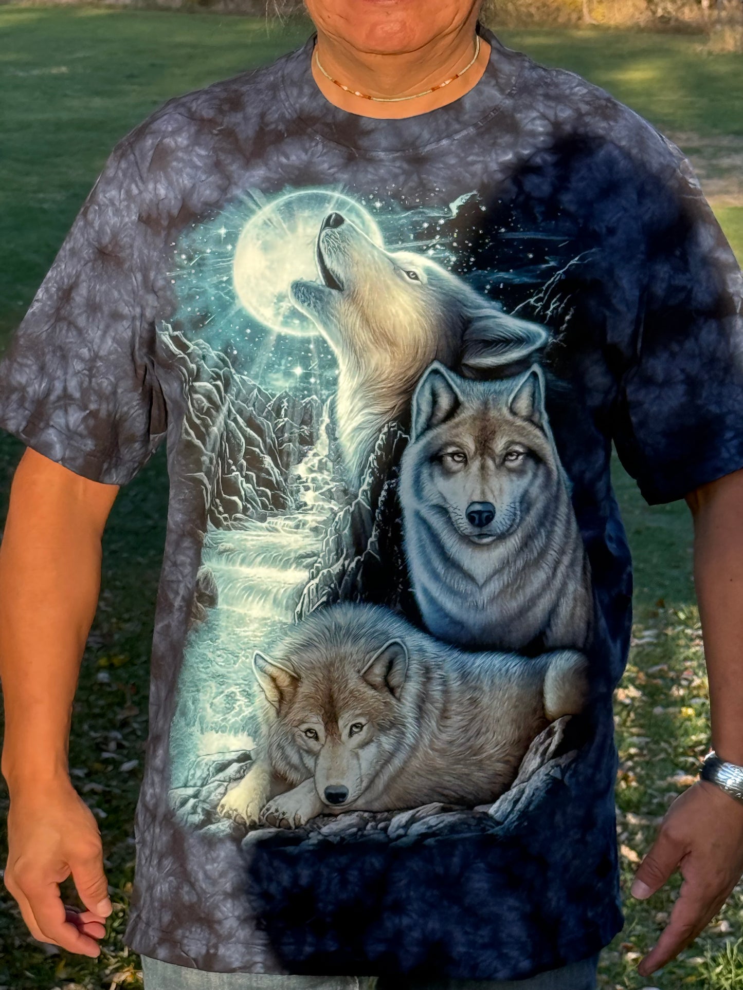 3D Wolf Pack Moon T-Shirt | Mystical Tie-Dye Spirit Animal Tee