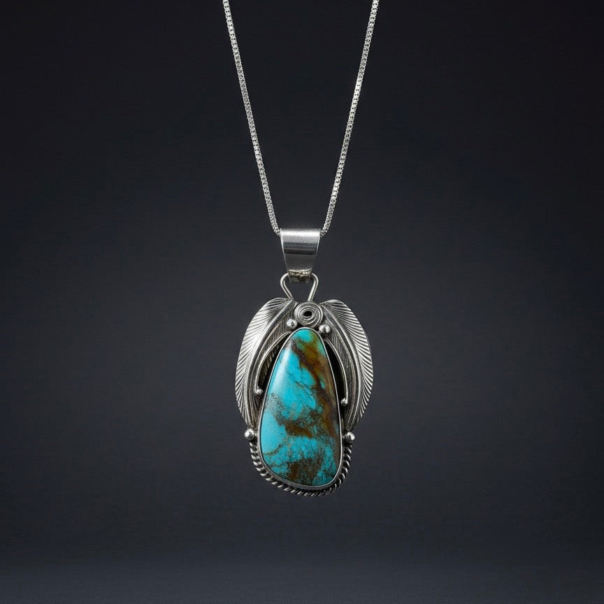 Genuine Native American Turquoise Pendant in Sterling Silver – Handmade Southwestern Jewelry