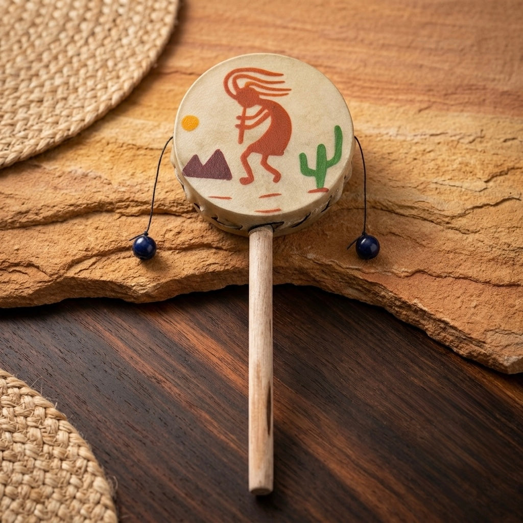 Hand-Painted Southwest Spin Drum – 3-Inch Folk Art Instrument