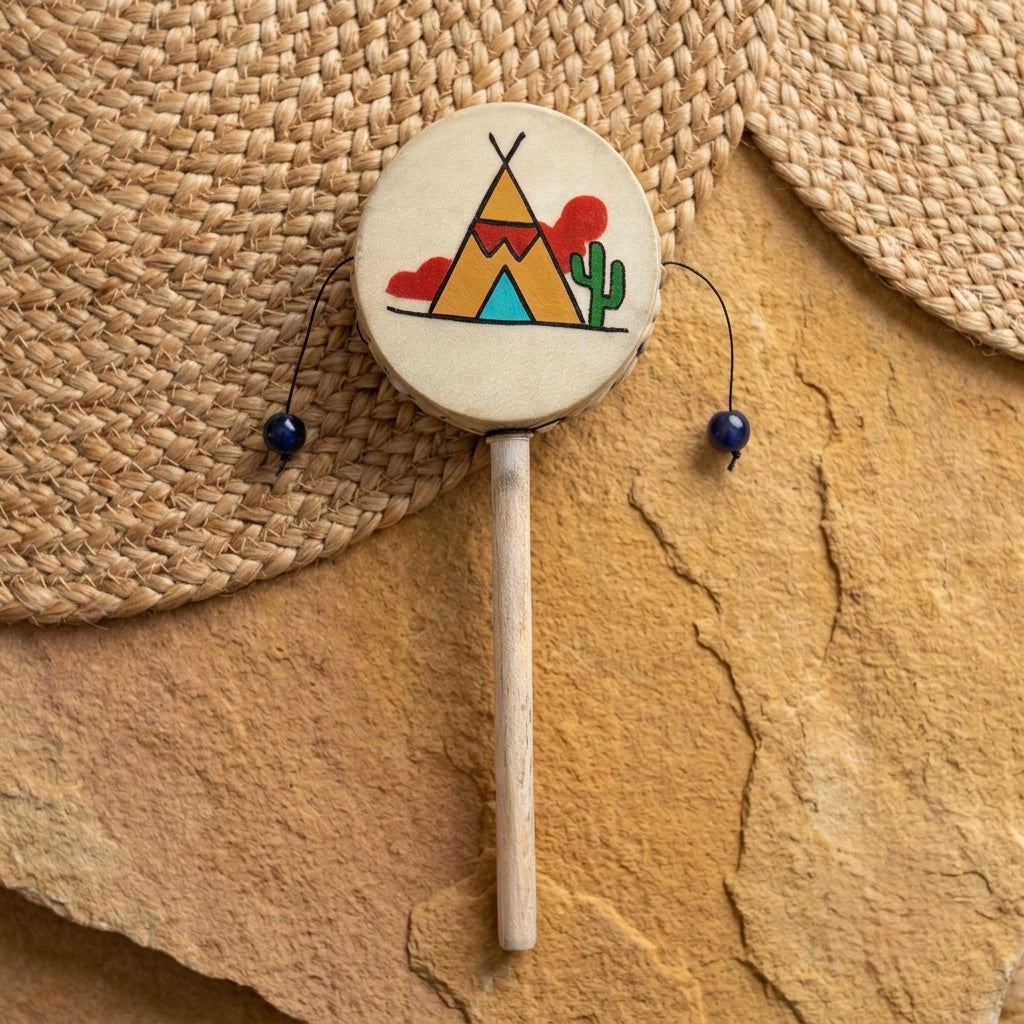 Hand-Painted Southwest Spin Drum – 3-Inch Folk Art Instrument