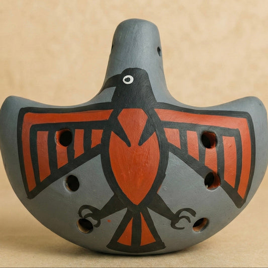 Hand-Painted Clay Ocarina – Thunderbird Symbol