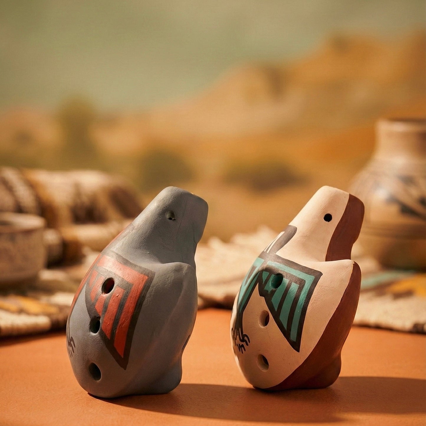 Hand-Painted Clay Ocarina – Thunderbird Symbol