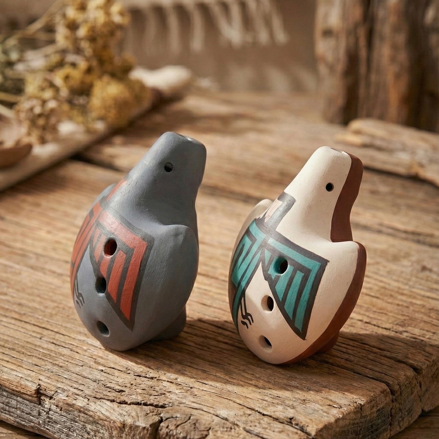 Hand-Painted Clay Ocarina – Thunderbird Symbol