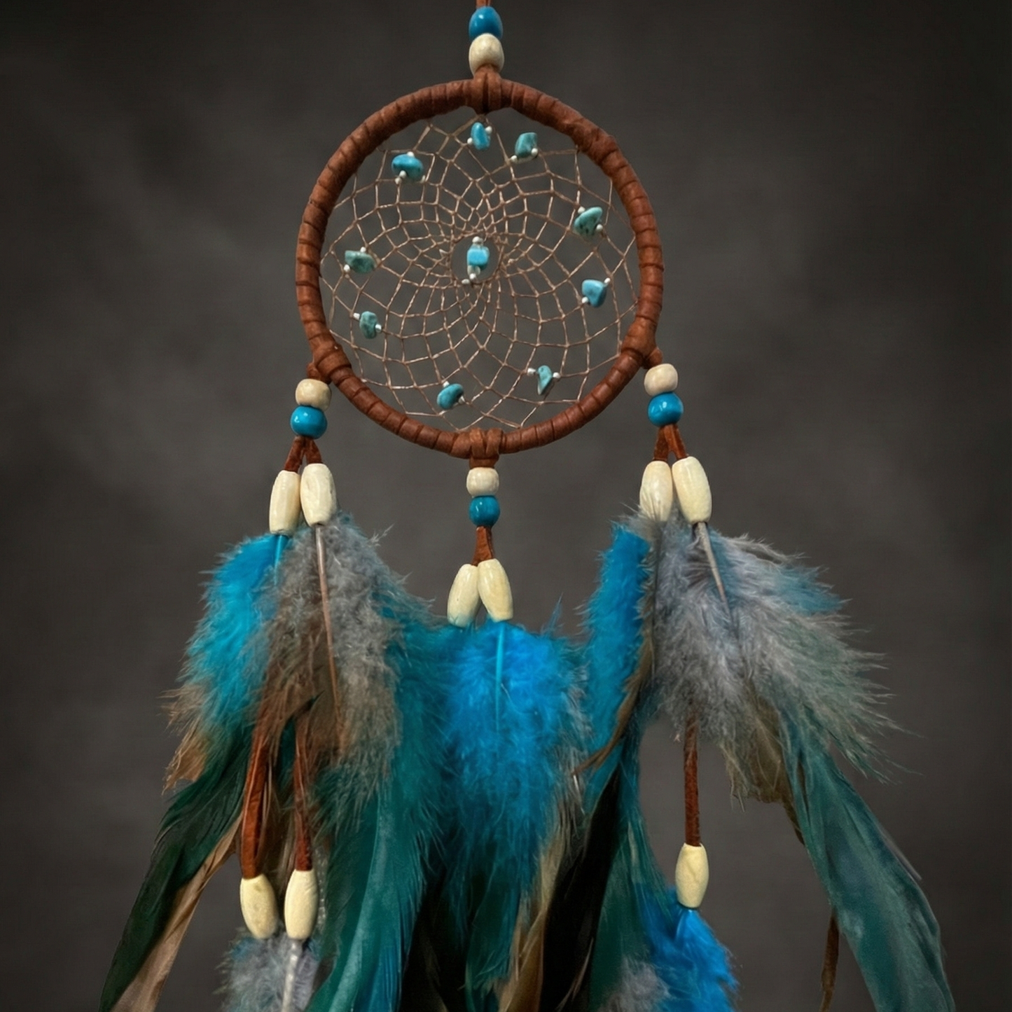 Handmade Indigenous  Brown Leather Dreamcatcher - Amara