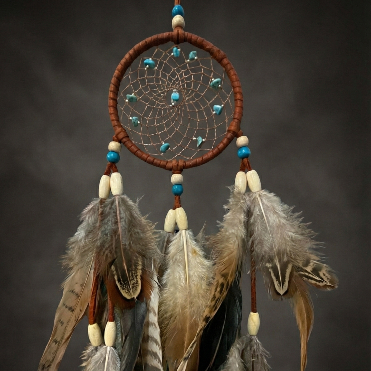 Handmade Indigenous  Brown Leather Dreamcatcher - Amara
