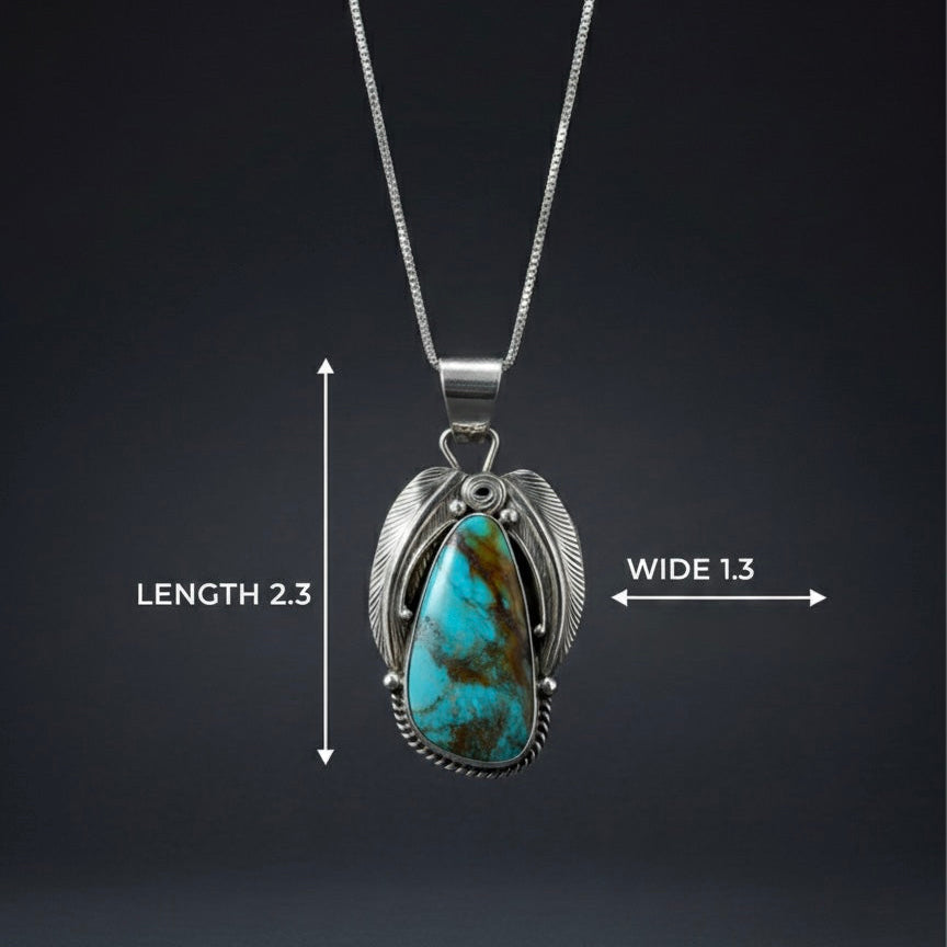 Genuine Native American Turquoise Pendant in Sterling Silver – Handmade Southwestern Jewelry