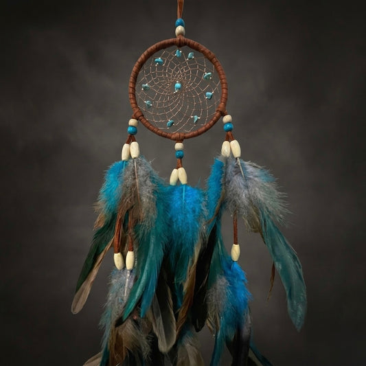 Handmade Brown Leather Dreamcatcher – Brown Boho Wall Decor