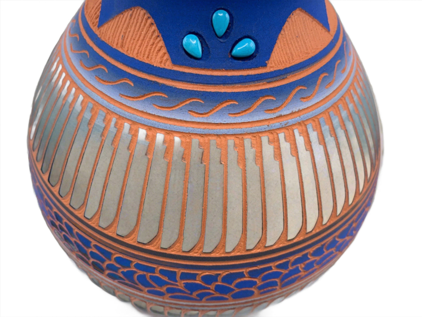 Navajo Etched Pottery Blue  by Robinson Valencia