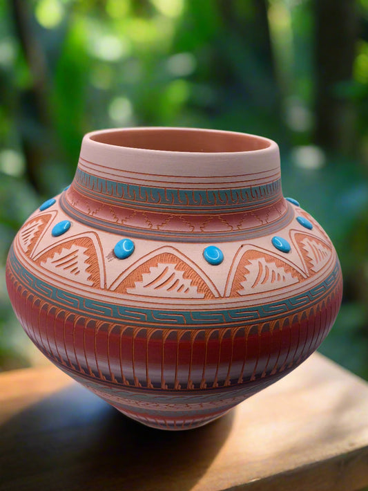 Handcrafted Navajo Pottery with Turquoise Accents – Authentic Southwestern Art