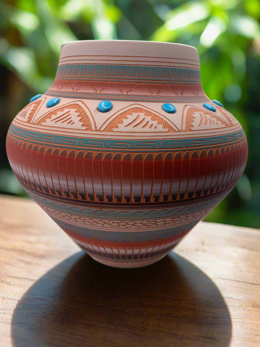 Handcrafted Navajo Pottery with Turquoise Accents – Authentic Southwestern Art