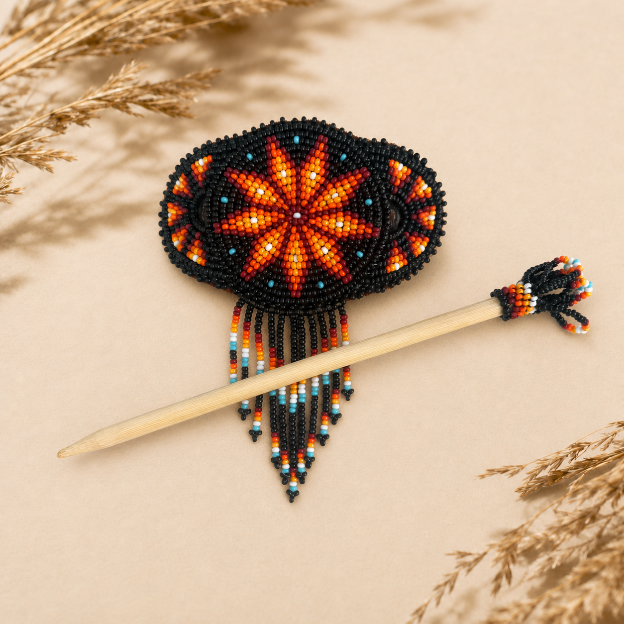 Midnight Amber Shimmering Beaded Hair Barrette