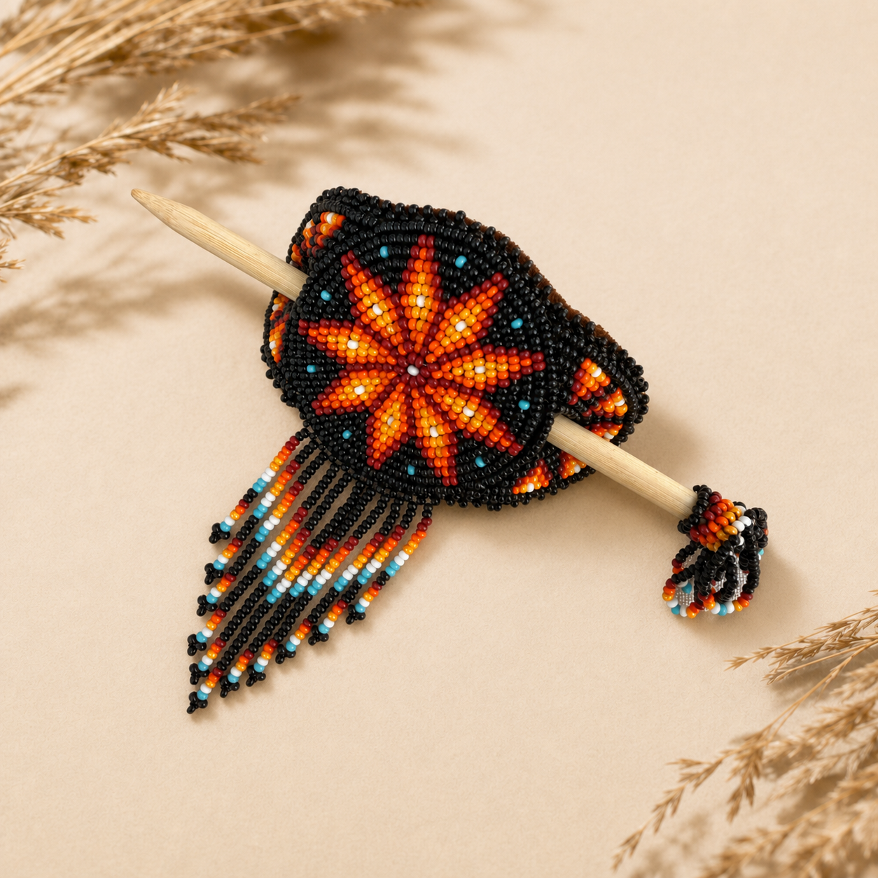 Midnight Amber Shimmering Beaded Hair Barrette