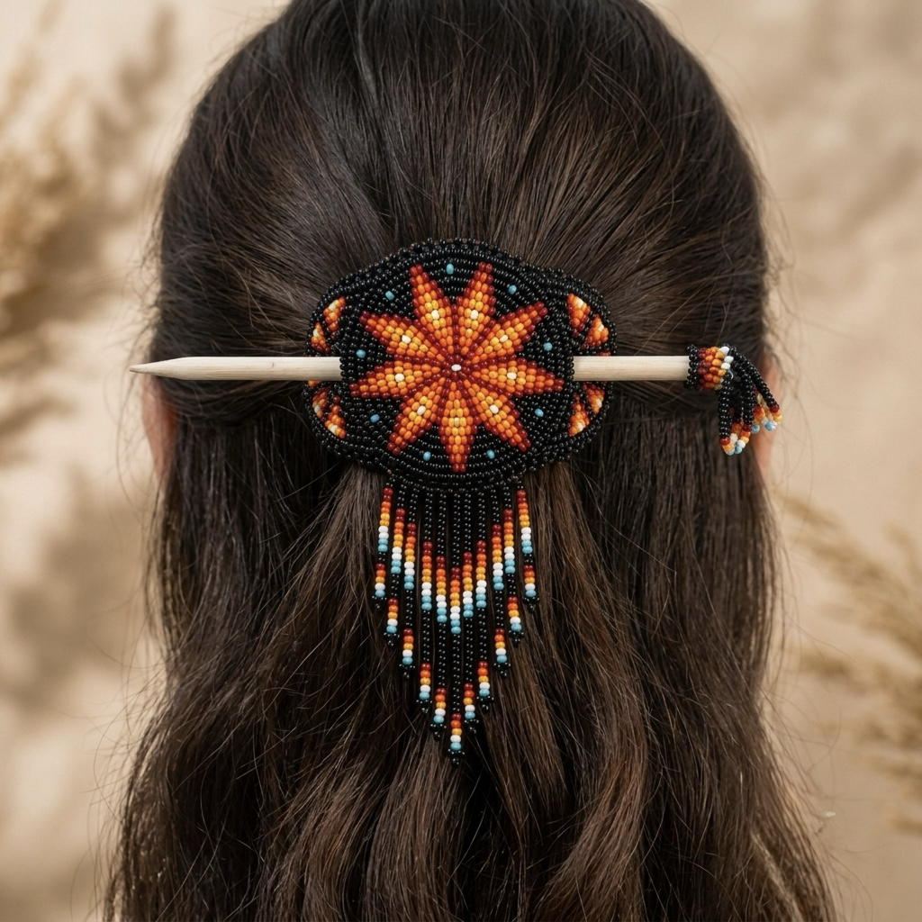 Midnight Amber Shimmering Beaded Hair Barrette