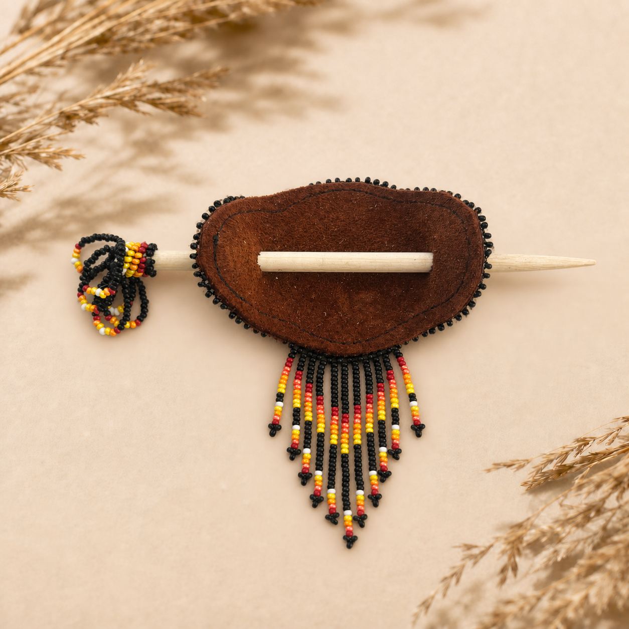 Midnight Amber Shimmering Beaded Hair Barrette