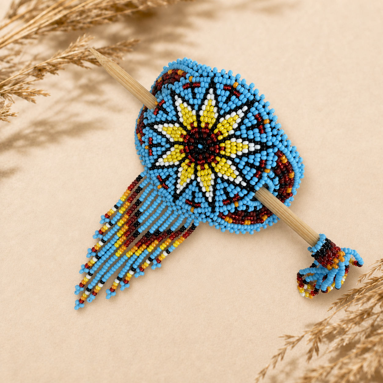 Turquoise Sun Shimmering Beaded Hair Barrette
