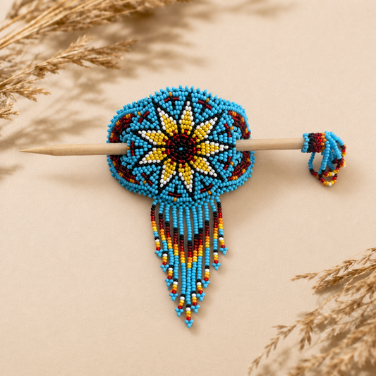 Turquoise Sun Shimmering Beaded Hair Barrette