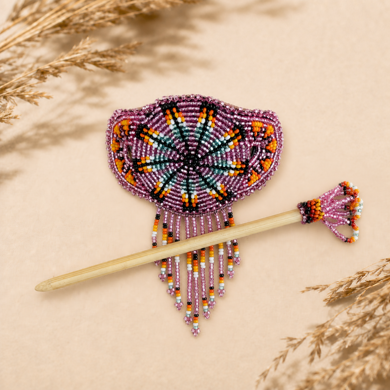 Desert Rose Shimmering Beaded Hair Barrette