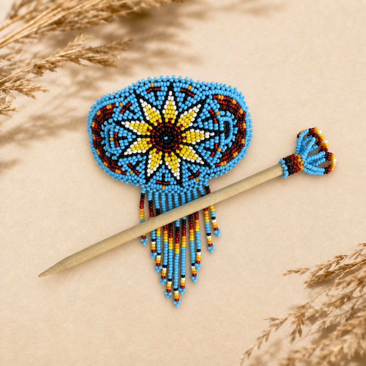 Turquoise Sun Shimmering Beaded Hair Barrette