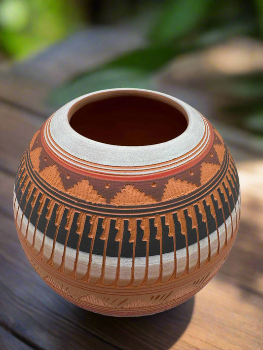 Native American Navajo Etched Vase by Michael Charlie