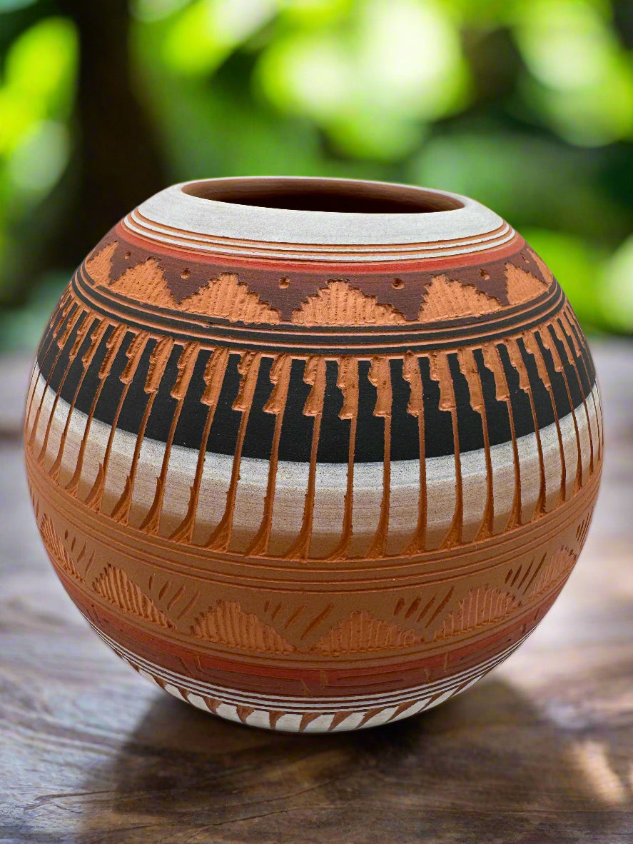 Native American Navajo Etched Vase by Michael Charlie