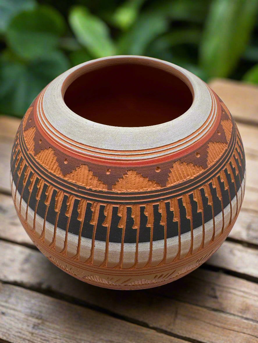 Native American Navajo Etched Vase by Michael Charlie