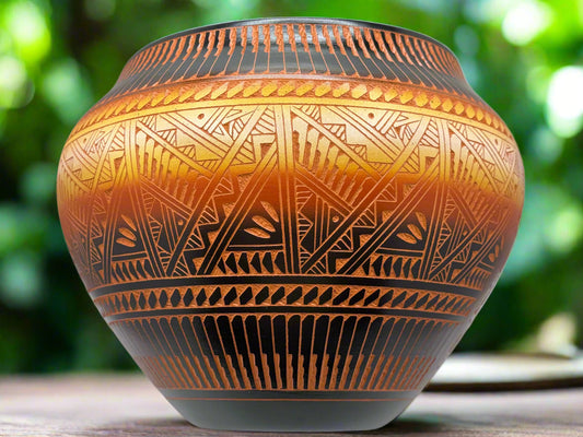 Laguna Pueblo Etched Pottery Vase by Diane Aragon – Hummingbird & Floral Design