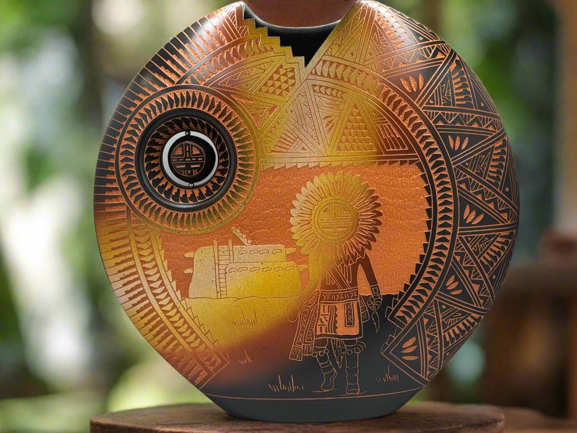 Laguna Pueblo Etched Pottery – Sun & Kachina Design by Diane Aragon