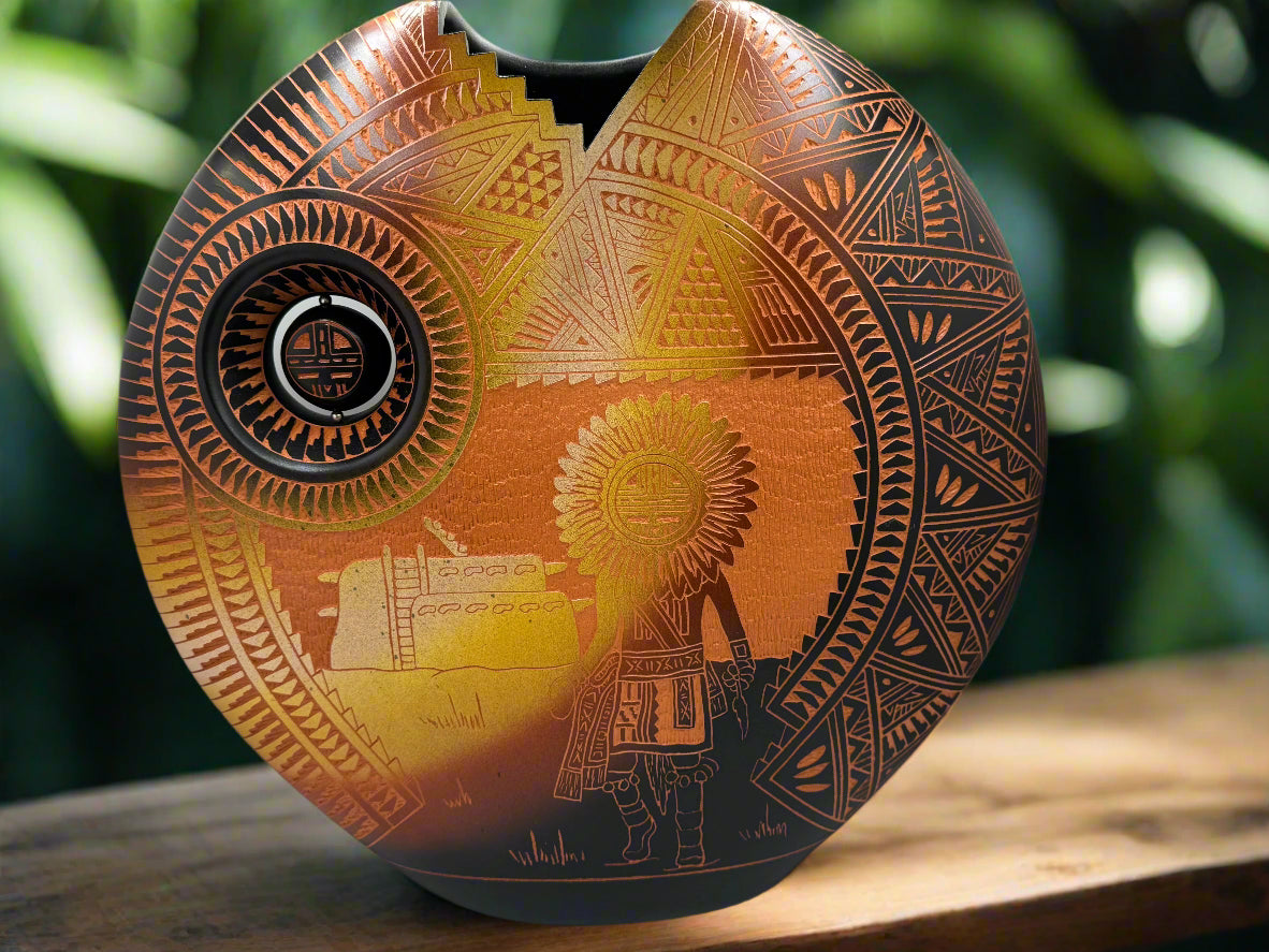 Laguna Pueblo Etched Pottery – Sun & Kachina Design by Diane Aragon