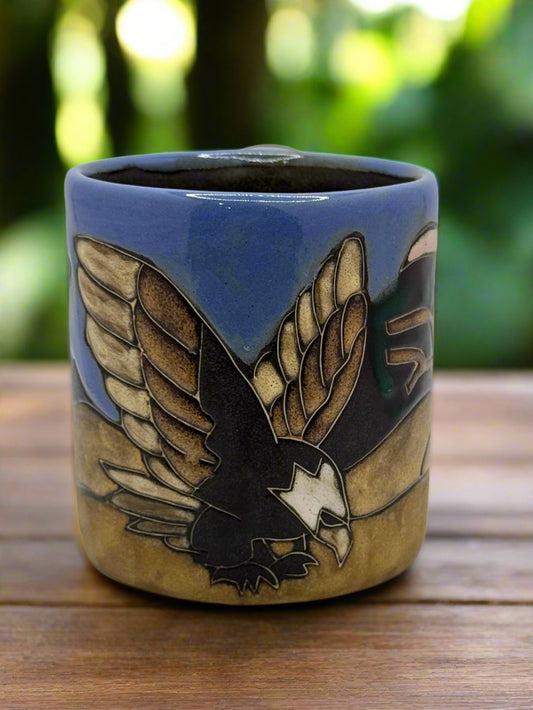 Handmade Bald Eagle & Desert Landscape Ceramic Mug – Artisan Pottery Coffee Cup