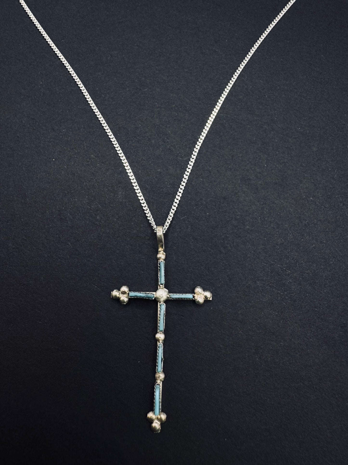 Native American Zuni Cross Pendant – Sterling Silver & Turquoise Necklace