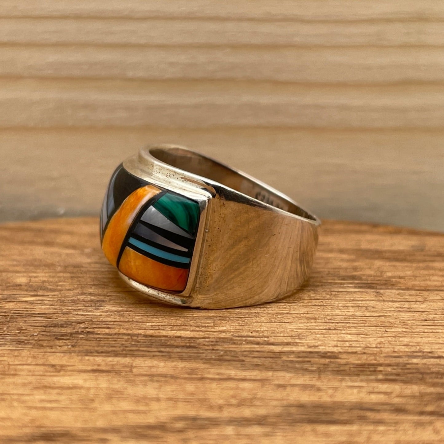 Southwest Inlay Multi Stone Sterling Silver Ring