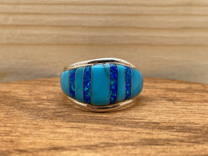 Turquoise and Blue Lapis Southwest Sterling Silver Ring