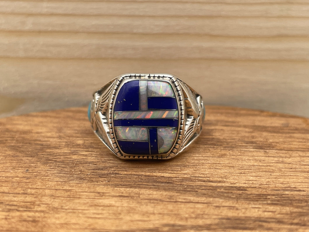 Opal and Blue Lapis Sterling Silver Ring