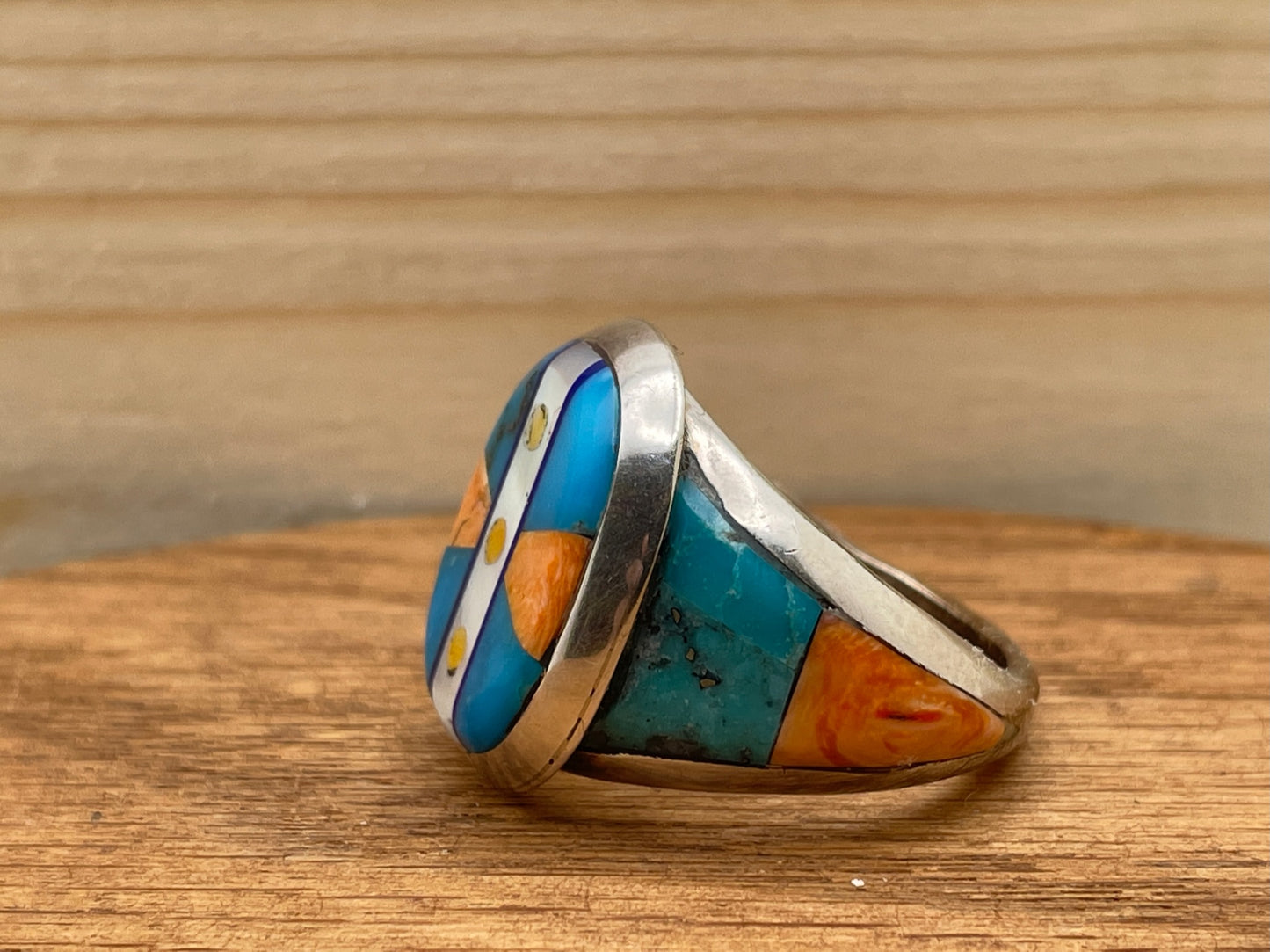 Pols Spiny Oyster and Turquoise Sterling Silver Ring